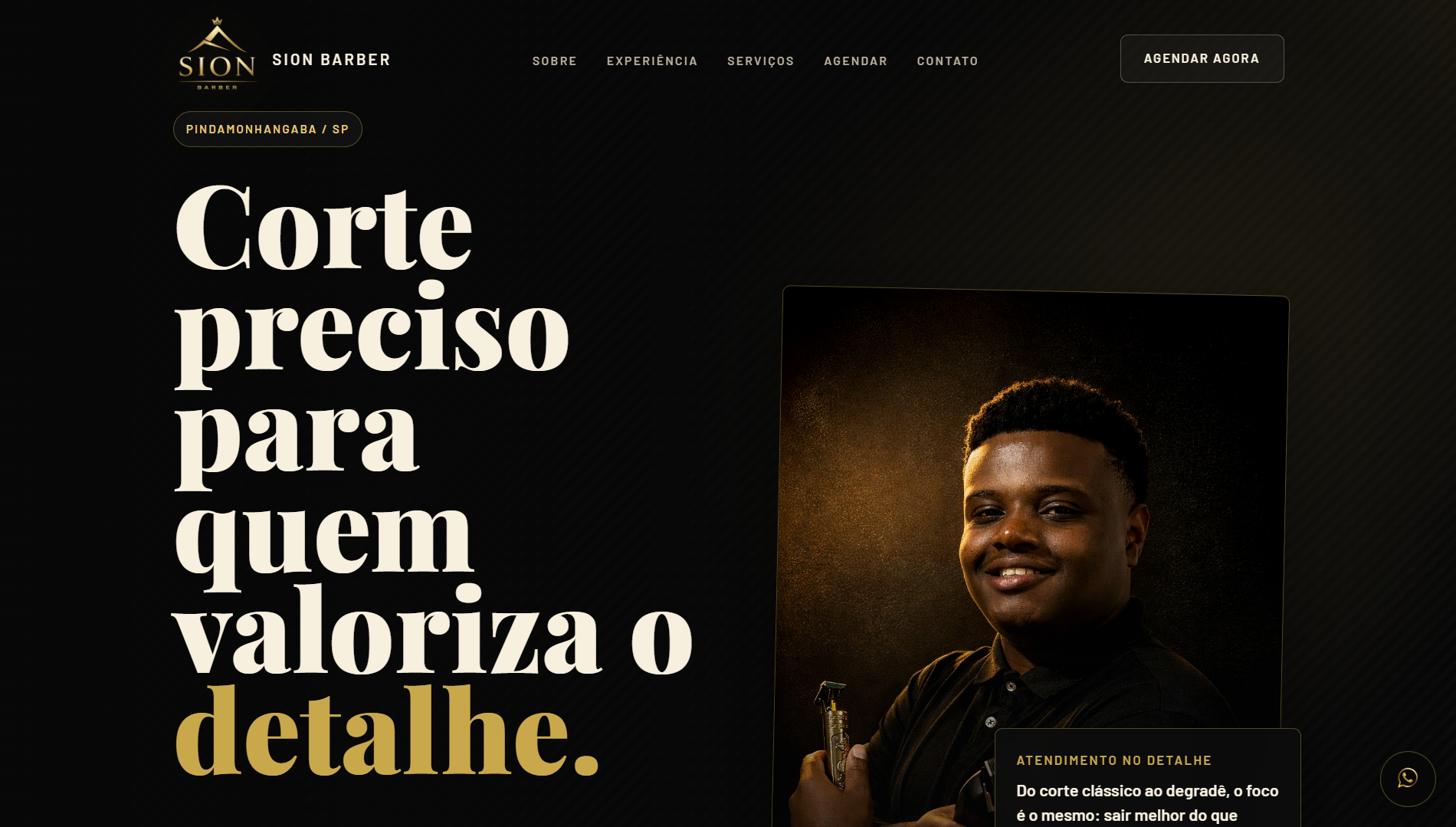 Tela da página Sion Barber